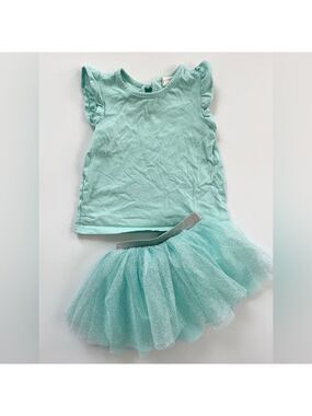 🩵 4/$20 H&M Light Teal Top‎ and Tulle Tutu Skirt Set